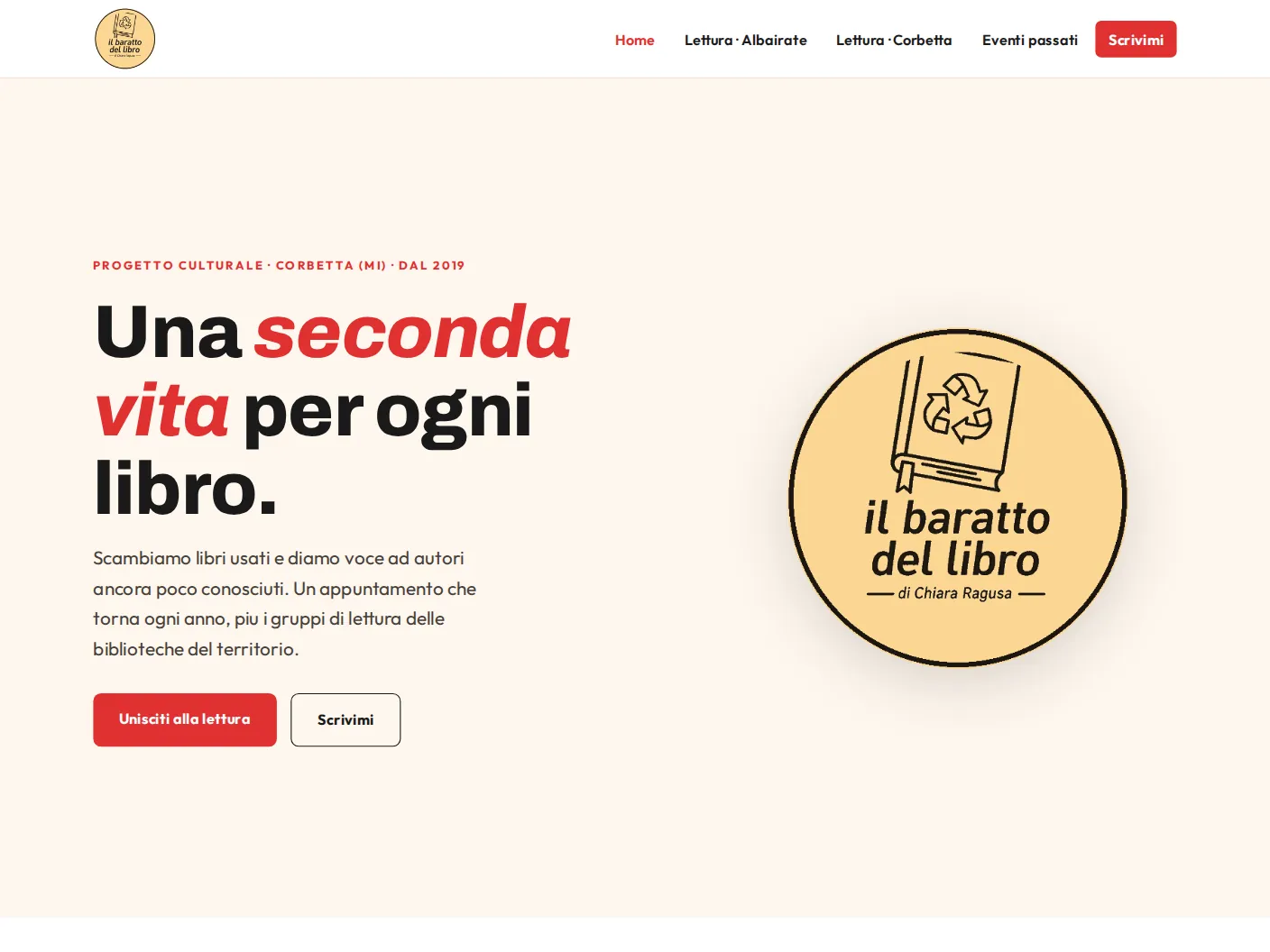 Home page del sito Il baratto del libro, progetto culturale